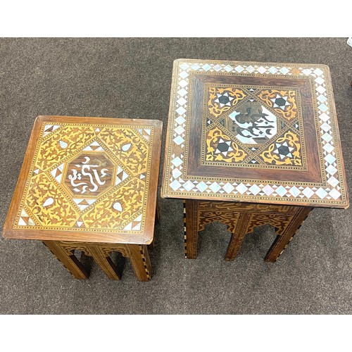 545 - Set of Vintage mother of pearl inlaid side table height of the tallest approx 20.5 inches tall 14 in... 