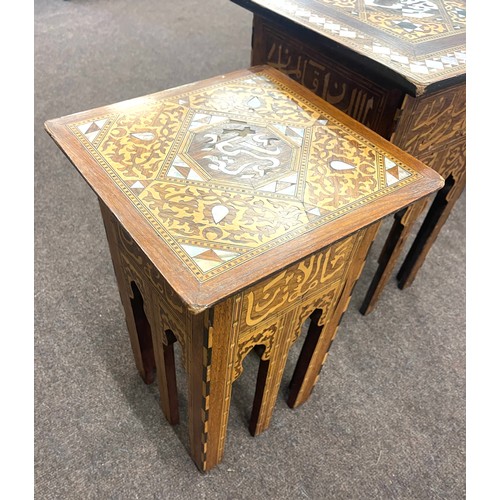 545 - Set of Vintage mother of pearl inlaid side table height of the tallest approx 20.5 inches tall 14 in... 