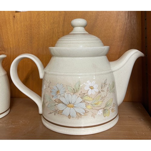 124 - Vintage 1980 Royal Doulton Lambethware Florinda Large Teapot, Coffee pot and jug