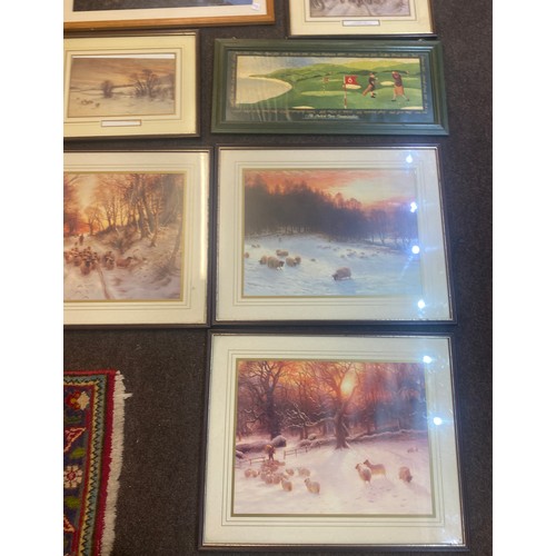 87 - A selection of assorted prints in frames to include prints of Joseph Farquharson evening glow 1846-1... 
