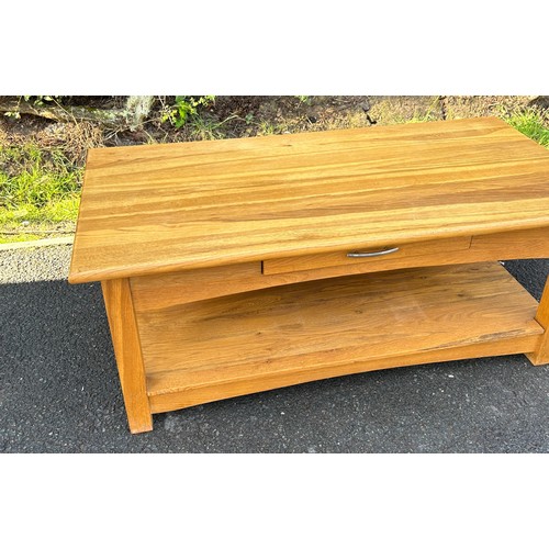 558 - Solid oak single drawer either side coffee table, approximate measurements: Height 19 inches, Depth ... 