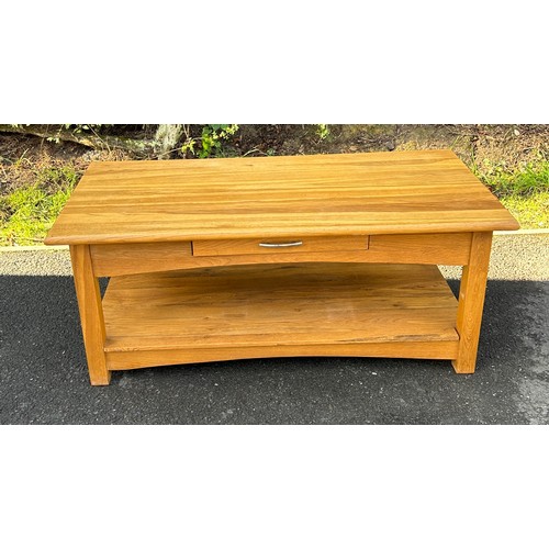 558 - Solid oak single drawer either side coffee table, approximate measurements: Height 19 inches, Depth ... 