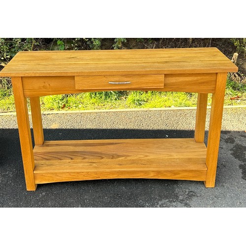 559 - Solid oak single drawer console table, approximate measurements; Height 29 inches, length 46 inches,... 