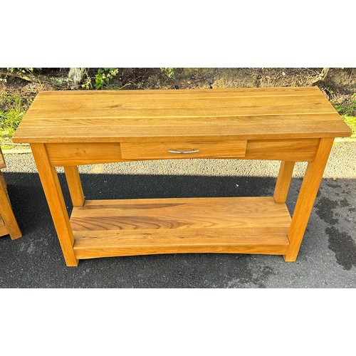 559 - Solid oak single drawer console table, approximate measurements; Height 29 inches, length 46 inches,... 