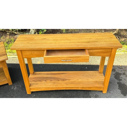 559 - Solid oak single drawer console table, approximate measurements; Height 29 inches, length 46 inches,... 