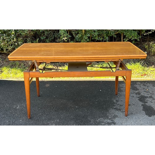 561 - Vintage teak danish mechanical / elevating extending dining table,  approximate measurements: Length... 