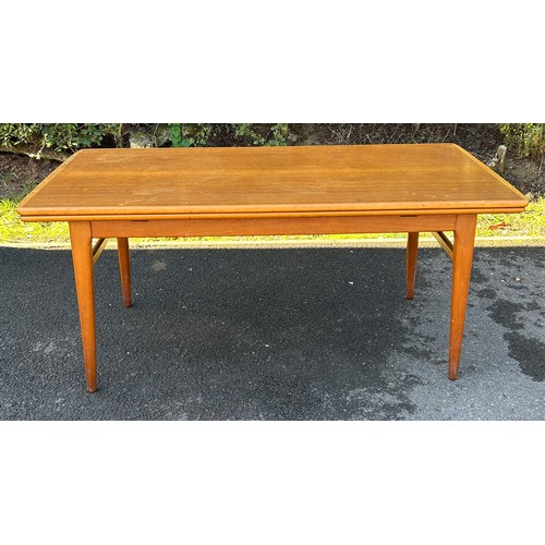 561 - Vintage teak danish mechanical / elevating extending dining table,  approximate measurements: Length... 