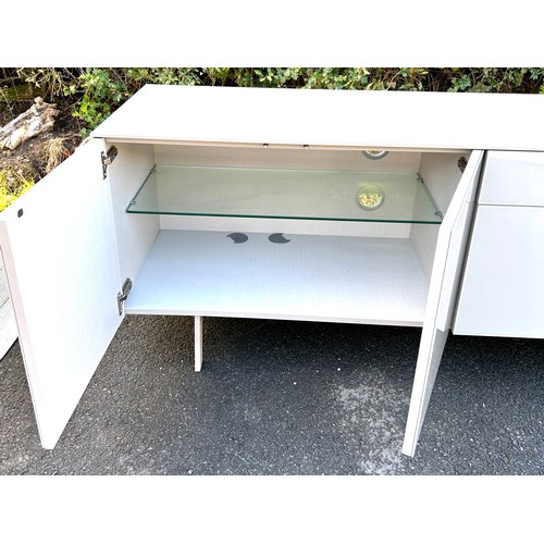 565 - Modern heavy grey glass covered sideboard, soft close doors and drawer, approximate measurements: Le... 