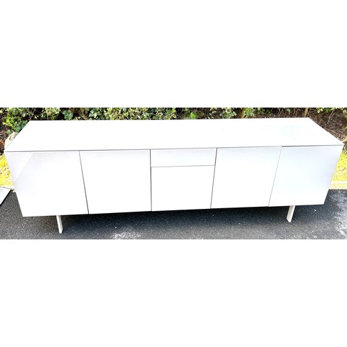 565 - Modern heavy grey glass covered sideboard, soft close doors and drawer, approximate measurements: Le... 