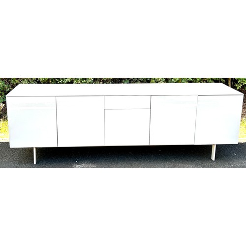 565 - Modern heavy grey glass covered sideboard, soft close doors and drawer, approximate measurements: Le... 