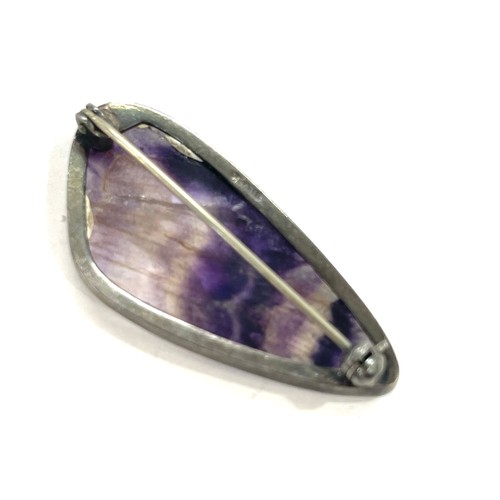 472 - Silver blue john modernist brooch, with natural flaws