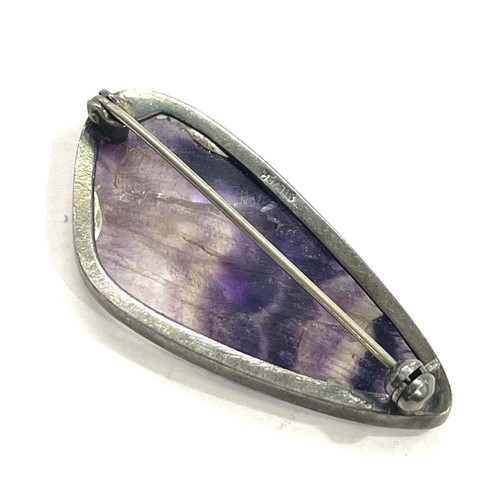 472 - Silver blue john modernist brooch, with natural flaws