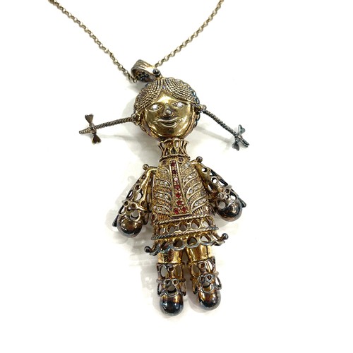 455 - Large sterling silver articulated doll pendant and chain total weight 37 grams