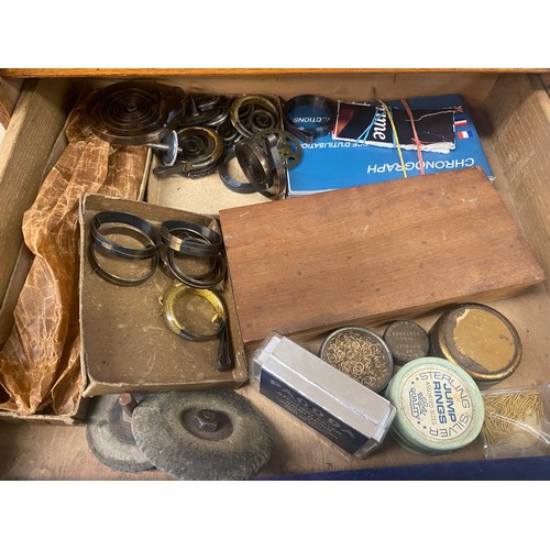 364 - Three vintage boxes with contents to include watch maker tools and equipment etc