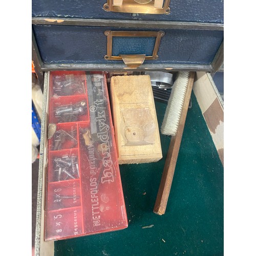 364 - Three vintage boxes with contents to include watch maker tools and equipment etc