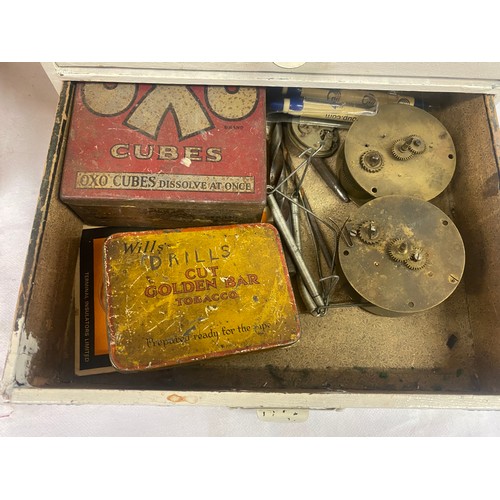 364 - Three vintage boxes with contents to include watch maker tools and equipment etc