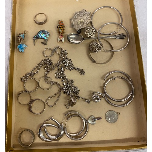 412 - Hallmarked Silver items to include fish, rings etc