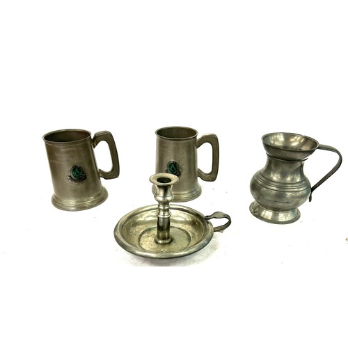 146 - Selection of metal ware includes pewter etc