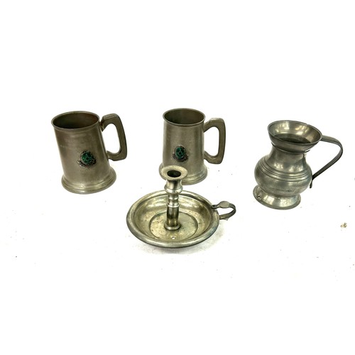 146 - Selection of metal ware includes pewter etc