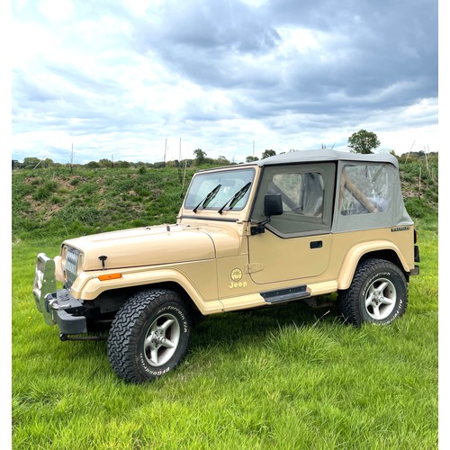 1989 Chrysler Jeep Wrangler Sahara edition, soft top, petrol 4.2 litre, approximate mileage 30,000, MOT until 25/10/2022, body work in good overall condition, comes with bikini top, **Buyers premium for the Motor vehicles in this auction is 12%, plus any additional online surcharges**