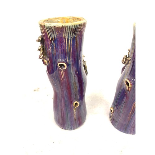 48 - A pair of majolica style vases measures approx 12 inches tall