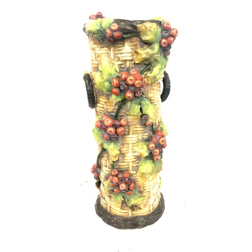 62 - Majolica amphora 1 5 33 berry long vase measures approx 16 inches tall