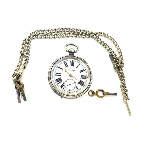 514 - Vintage Freeman & Co London silver pocket watch, hallmarked, with a Albert chain