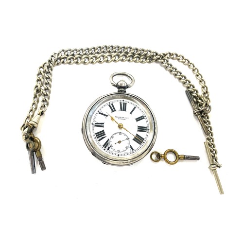 514 - Vintage Freeman & Co London silver pocket watch, hallmarked, with a Albert chain