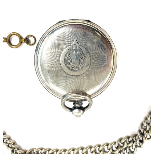 514 - Vintage Freeman & Co London silver pocket watch, hallmarked, with a Albert chain