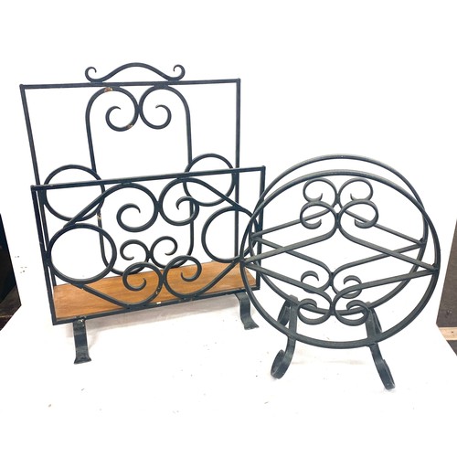 170 - 2 Wrought iron magazine racks largest measures 16 inches tall