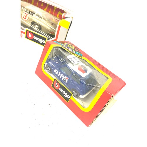 47 - 3 Boxed Burago car models includes Mercedes Benz 300sl, Chevrolet corvette, r5 Turbo Elf