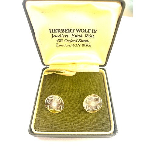 504 - Pair of vintage ladies Herbert Wolf 9ct gold hallmarked earrings total weight 3.7grams, boxed