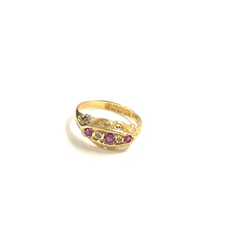 509 - Ladies 18ct gold hallmarked ruby and diamond ring, total weight approx 2.4grams