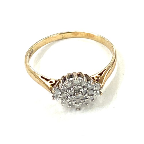 451 - Vintage 9ct gold diamond cluster ring marked 375 weight 1.9 grams uk ring size q+