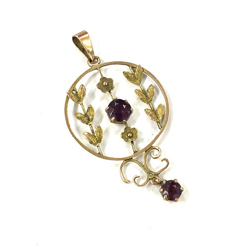 454 - Antique Edwardian 9ct gold pendant set with red stones, marked 9ct weight 1.6 grams