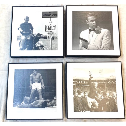 254 - Selection 4 framed black and white prints to include prints of Sean Connery, Steve McQueen, Bobby Mo... 