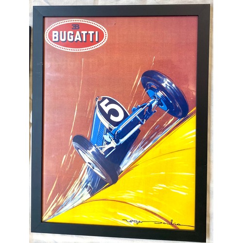 12 - Selection of 4 black framed prints of vintage Bugatti cars, approximate frame measurements:  16.5 by... 