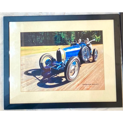 12 - Selection of 4 black framed prints of vintage Bugatti cars, approximate frame measurements:  16.5 by... 