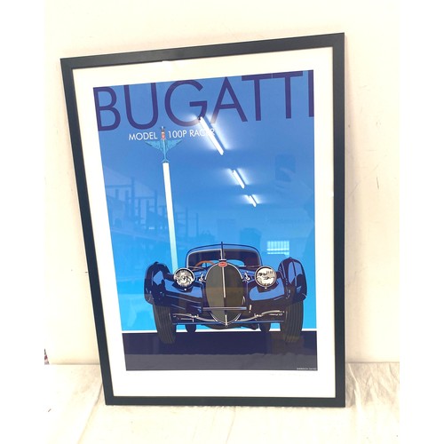 188 - Signed framed print of a Bugatti model 100p racer by Sheridon Davies measures approx 29 inches tall ... 