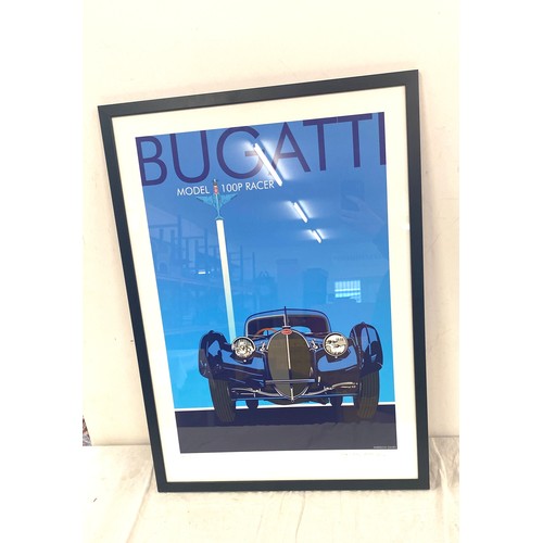 188 - Signed framed print of a Bugatti model 100p racer by Sheridon Davies measures approx 29 inches tall ... 