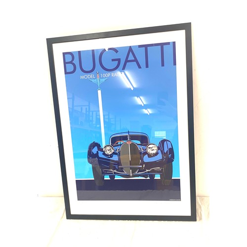 188 - Signed framed print of a Bugatti model 100p racer by Sheridon Davies measures approx 29 inches tall ... 