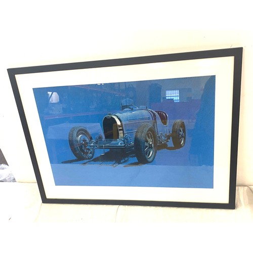 63 - Signed framed limited edition print of a Bugatti measures approx 27 inches by 20 inches