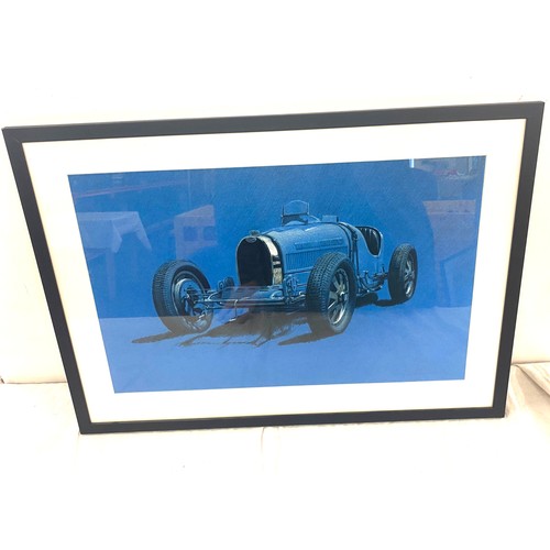 63 - Signed framed limited edition print of a Bugatti measures approx 27 inches by 20 inches