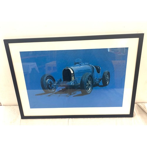 63 - Signed framed limited edition print of a Bugatti measures approx 27 inches by 20 inches