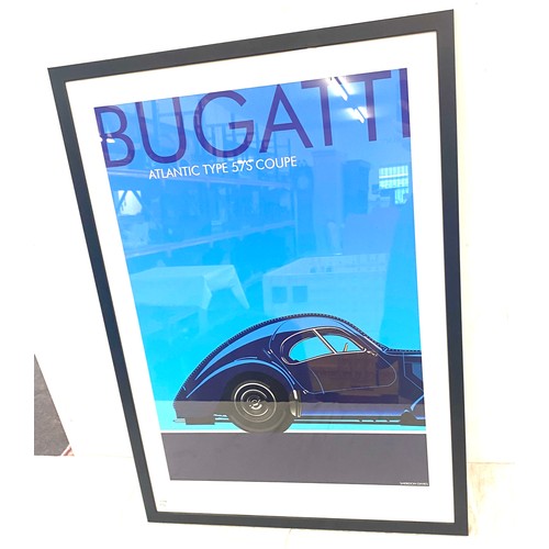 604 - Signed framed limited edition print of a Bugatti atlantic type 57s coupe by Sheridon Davies measures... 