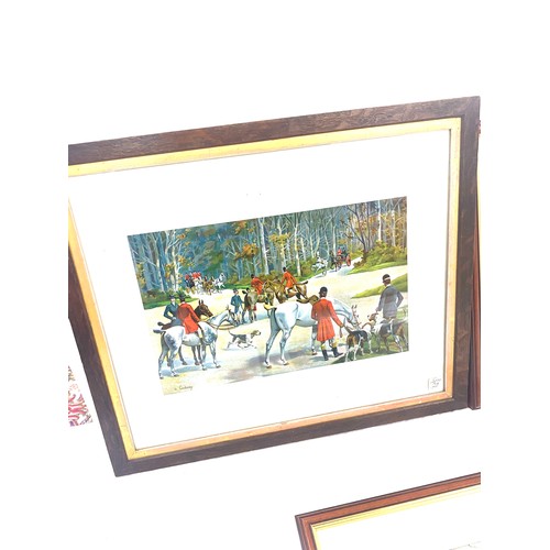 54 - 3 Framed hunting scene prints, largest measures approx 20 inches by 16.6 inches