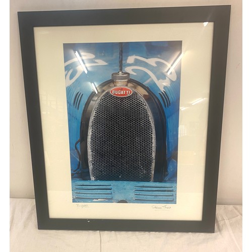 601 - Signed framed print of a Bugatti signed by Steve Theo measures approx 26.5 inches tall 22.5inches wi... 