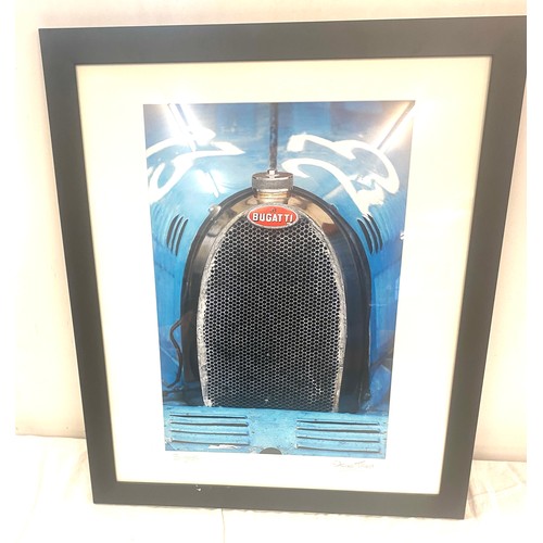 601 - Signed framed print of a Bugatti signed by Steve Theo measures approx 26.5 inches tall 22.5inches wi... 