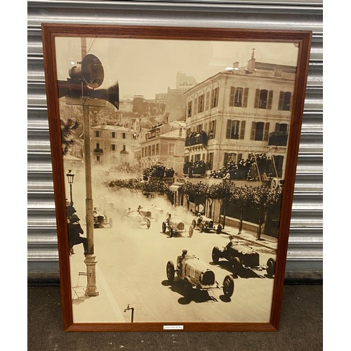 606 - Large oak framed Monaco Gran Prix 1933 print measures approx 36 inches tall 27.5 inches wide