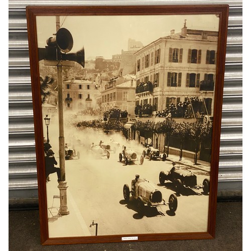 606 - Large oak framed Monaco Gran Prix 1933 print measures approx 36 inches tall 27.5 inches wide